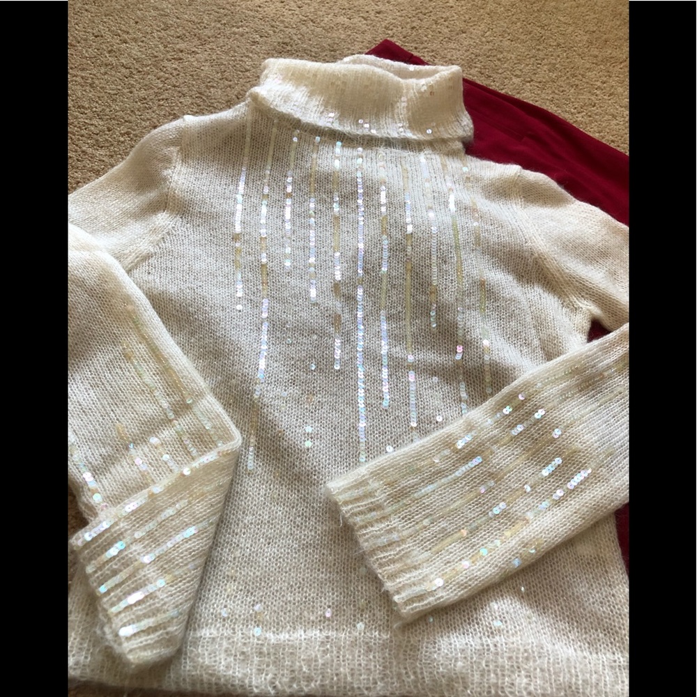Moda International Cream Turtleneck Sweater with Sequins